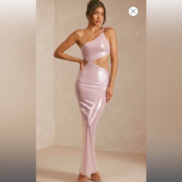 Sheer Sequin One Shoulder Cut Out Maxi Dress in Lilac - Picture 3 of 4